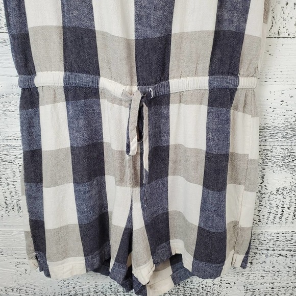 Old Navy Linen-Blend Plaid Sleeveless Romper Casual Summer One-Piece Coastal - Picture 3 of 9
